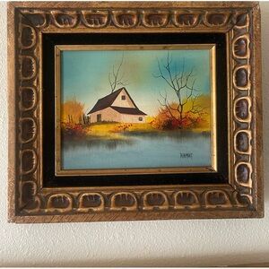 Antique Oil Painting 1904 Signed J A Beaumont Canvas Fishing Countryside house